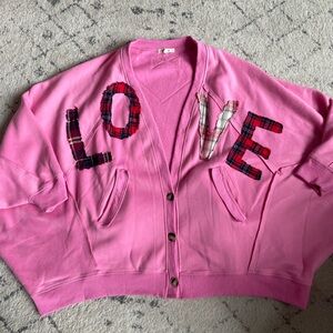 BLUE VELET Pink LOVE Appliqué Women's Cardigan Sweater